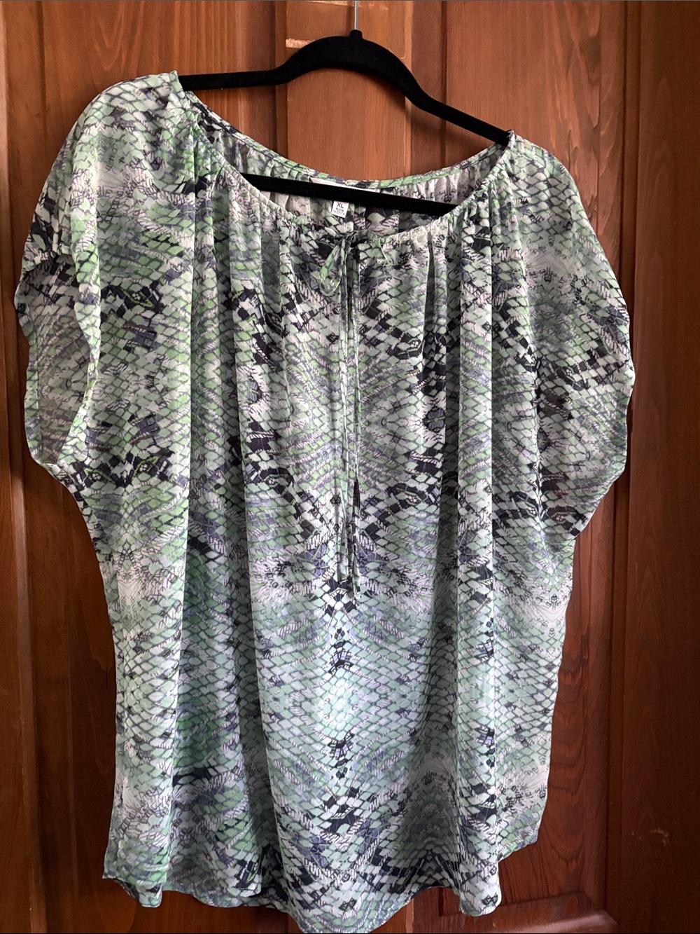 CAbi Green Snake-Print Tie-Neck Tunic Top